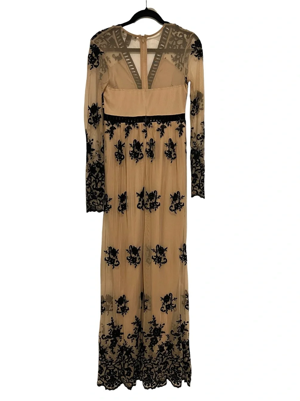 Forever 21 Beige & Black Sheer Embroidered Western Whimsigoth Boho Maxi Dress-S - Picture 4 of 7